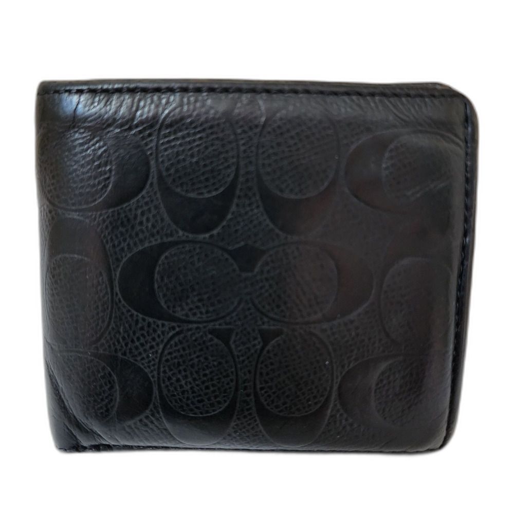 Coach Men's Compact Wallet Black C Embossed Leather